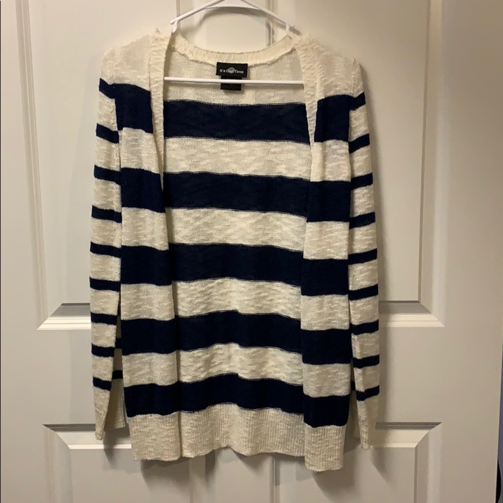 Cream and Navy Striped Cardigan